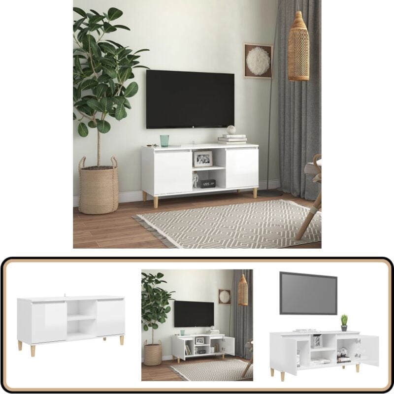 Vidaxl - Meuble tv avec pieds en bois Blanc brillant 103,5x35x50 cm - Meuble Tv - Meuble Téléviseur - Rangement Tv - Buffet Tv - Meuble Scandinaves