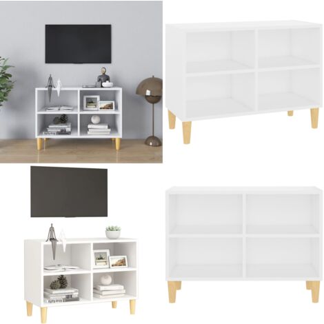 Meuble TV avec pieds en bois massif Blanc 69,5x30x50 cm - Meubles Tv - Meuble Tv - Buffet - Rangement Tv - Meuble Blanc - Home & Living