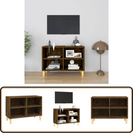 Meuble TV avec pieds en bois massif Chêne fumé 69,5x30x50 cm - Meuble Tv - Meuble Tv Moderne - Meuble Tv Scandinave - Rangement Tv - Support Tv