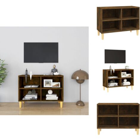 Meuble TV avec pieds en bois massif Chêne fumé 69,5x30x50 cm - Meuble Tv - Meuble Tv Moderne - Meuble Tv Scandinave - Rangement Tv - Support Tv