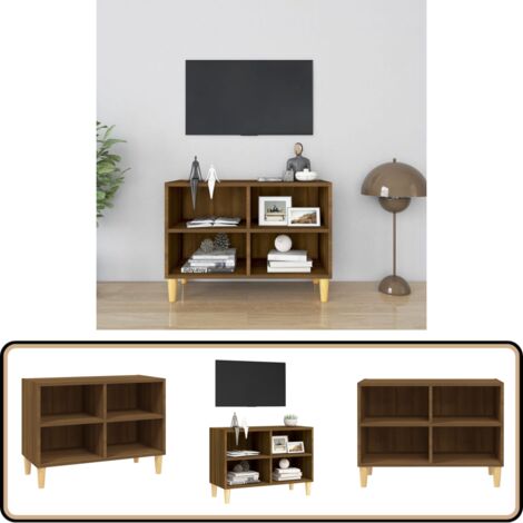 Meuble TV avec pieds en bois massif Chêne marron 69,5x30x50 cm - Meuble Tv - Meuble Tv Moderne - Meuble Tv Scandinave - Meuble Rangement - Étagère Tv