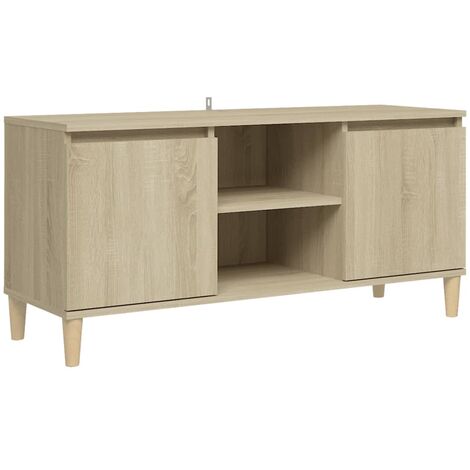 Meuble TV avec pieds en bois massif Chêne sonoma 103,5x35x50
