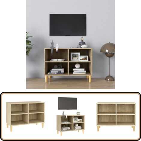 Meuble TV avec pieds en bois massif Chêne sonoma 69,5x30x50 cm - Meuble Tv - Meuble Téléviseur - Buffet - Rangement - Style Scandinave