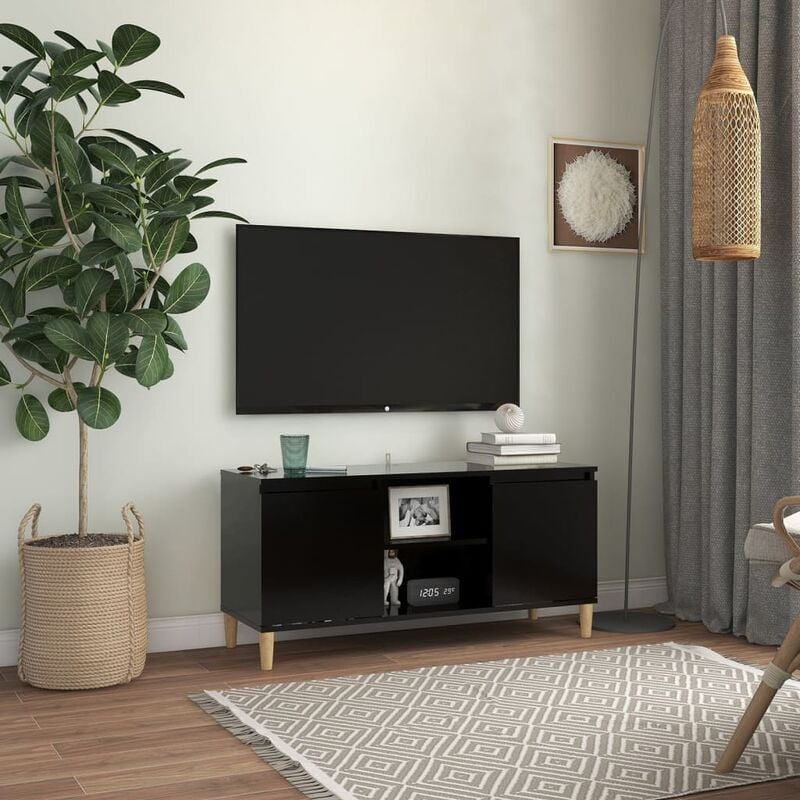 Vidaxl - Meuble tv avec pieds en bois massif Noir 103,5x35x50 cm