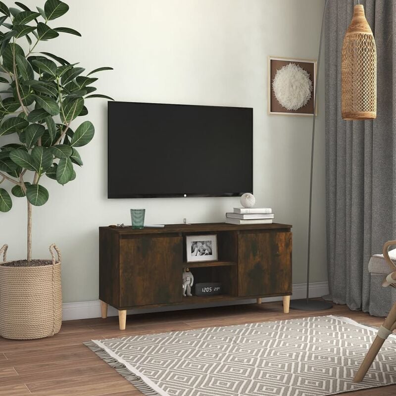 Vidaxl - Meuble tv avec pieds en bois solide Chêne fumé 103,5x35x50 cm