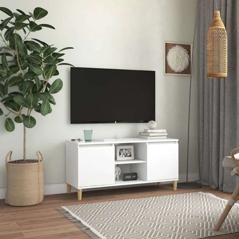 Meuble TV avec pieds en bois massif Blanc 103,5x35x50 cm vidaXL