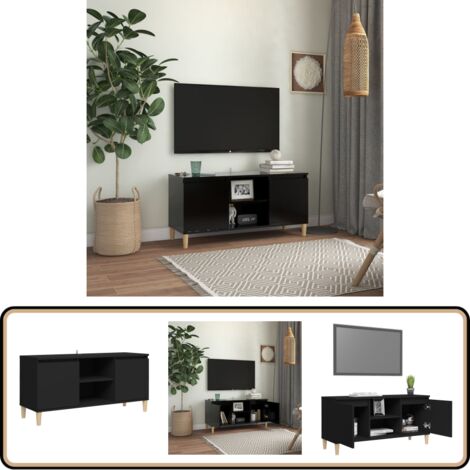 Meuble TV avec pieds en bois massif Noir 103,5x35x50 cm - Meubles Tv - Meuble Tv - Buffet - Rangement Tv - Meuble Scandinaves