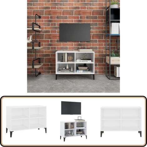 Meuble TV avec pieds en métal Blanc 69,5x30x50 cm - Meubles Tv - Meuble Tv Industriel - Meuble Rangement - Buffet Blanc - Meuble Salon