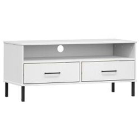 Meuble TV avec pieds en métal Blanc Bois de pin massif OSLO