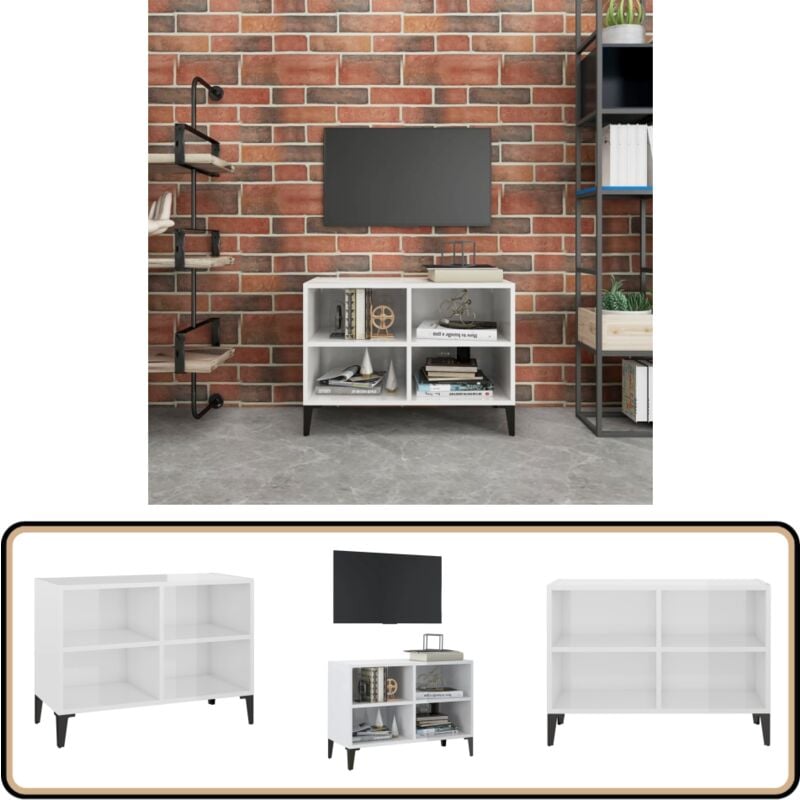 Vidaxl - Meuble tv avec pieds en métal Blanc brillant 69,5x30x50 cm - Meuble Tv - Meuble Téléviseur - Rangement Tv - Buffet Tv - Style Industriel