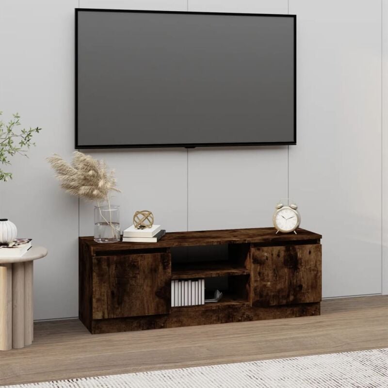 Vidaxl - Meuble tv avec porte Chêne fumé 102x30x36 cm
