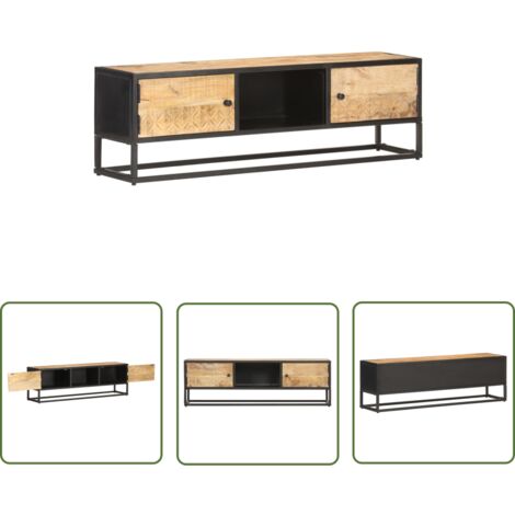 Meuble TV avec porte sculptée 130x30x40 Bois de manguier brut
