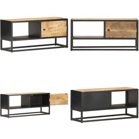Meuble TV avec porte sculptée 90x30x40 cm Bois de manguier brut - Meubles Tv - Meuble Tv Rustique - Meuble Tv Bois - Meuble Rangement - Meuble Hi Fi - Home & Living
