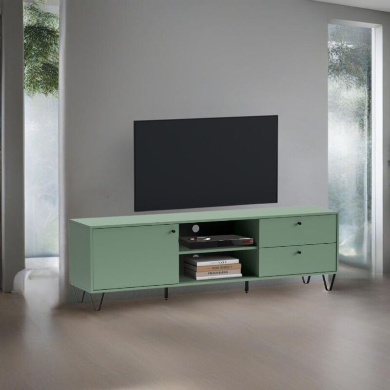 Toscohome - Meuble tv avec porte tiroirs et compartiment ouvert vert 182 cm - Aldo