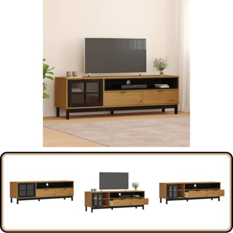 Meuble TV avec porte vitrée FLAM 158x40x50cm bois massif de pin - Meuble Tv - Meuble Televison - Buffet Tv - Console Tv - Rangement Tv