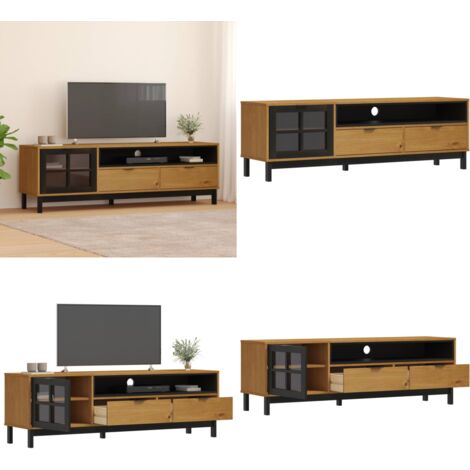 Meuble TV avec porte vitrée FLAM 158x40x50cm bois massif de pin - Meuble Tv - Meuble Televison - Buffet Tv - Console Tv - Rangement Tv - Home & Living