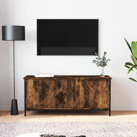 Meuble TV avec portes-Banc TV-Meuble Télé chêne fumé 102x35x45 cm bois d'ingénierie 315815