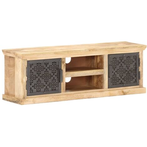 Meuble TV avec portes, Banc TV, Support de Télévision, Meuble TV de salon en acier 120x30x40 cm Bois de manguier YHJ26272