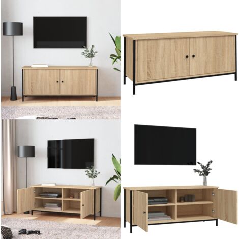 Meuble TV avec portes chêne sonoma 102x35x45 cm bois ingénierie - Meuble Tv - Meuble Téléviseur - Support Tv - Unité Tv - Meubles Salon - Home & Living