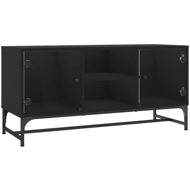 Meuble TV avec portes en verre noir 102x37x50 cm vidaXL