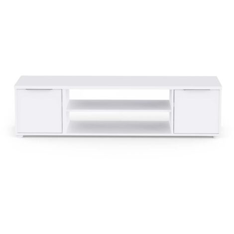 Meuble TV avec rangement couleur blanc mat - Largeur 151,4 x Profondeur 39,6 x Hauteur 39,1 cm