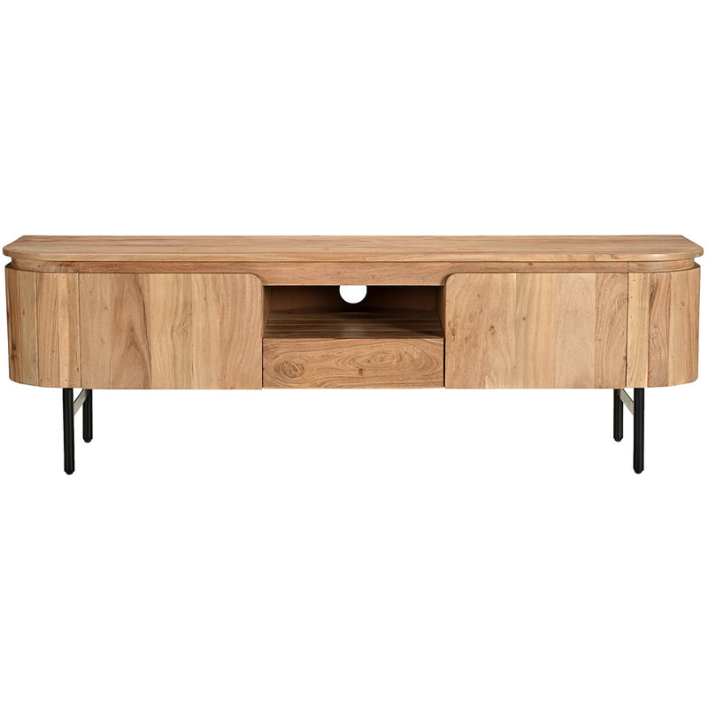 Miliboo - Meuble tv avec rangements en bois massif et métal noir L160 cm napoli