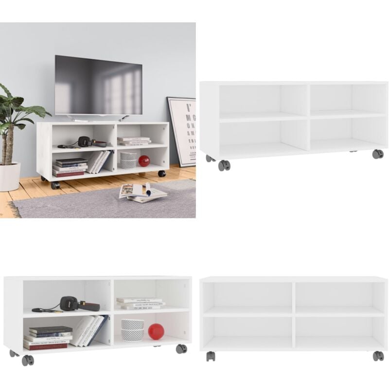 Vidaxl - Meuble tv avec roulettes Blanc 90x35x35 cm Bois d'ingénierie - Meuble Tv - Meuble Téléviseur - Rangement Tv - Unité Tv - Support Tv - Home &