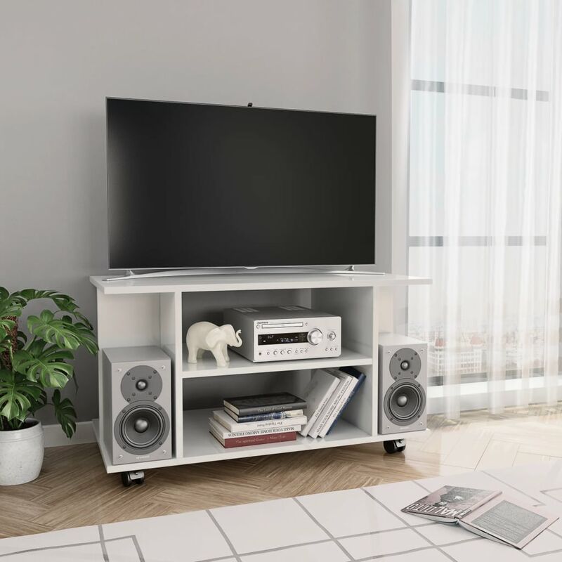 Meuble tv avec roulettes Blanc brillant 80x40x40 cm Aggloméré - Blanc
