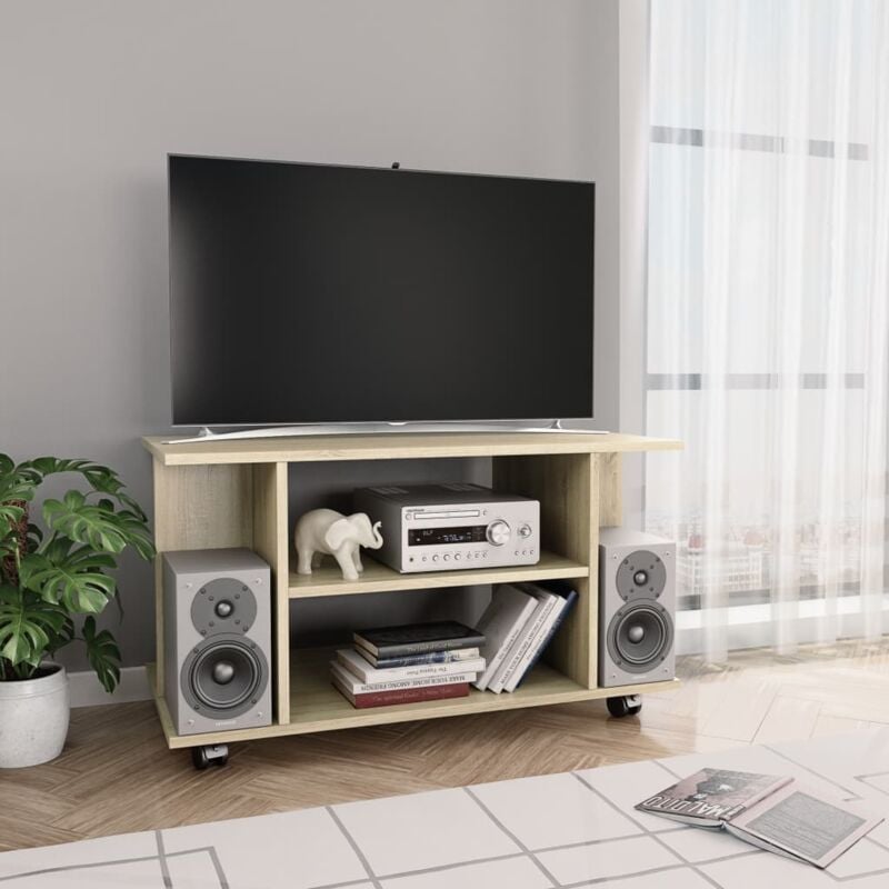 Vidaxl - Meuble tv et roulettes chêne sonoma 80x40x45 cm bois ingénierie