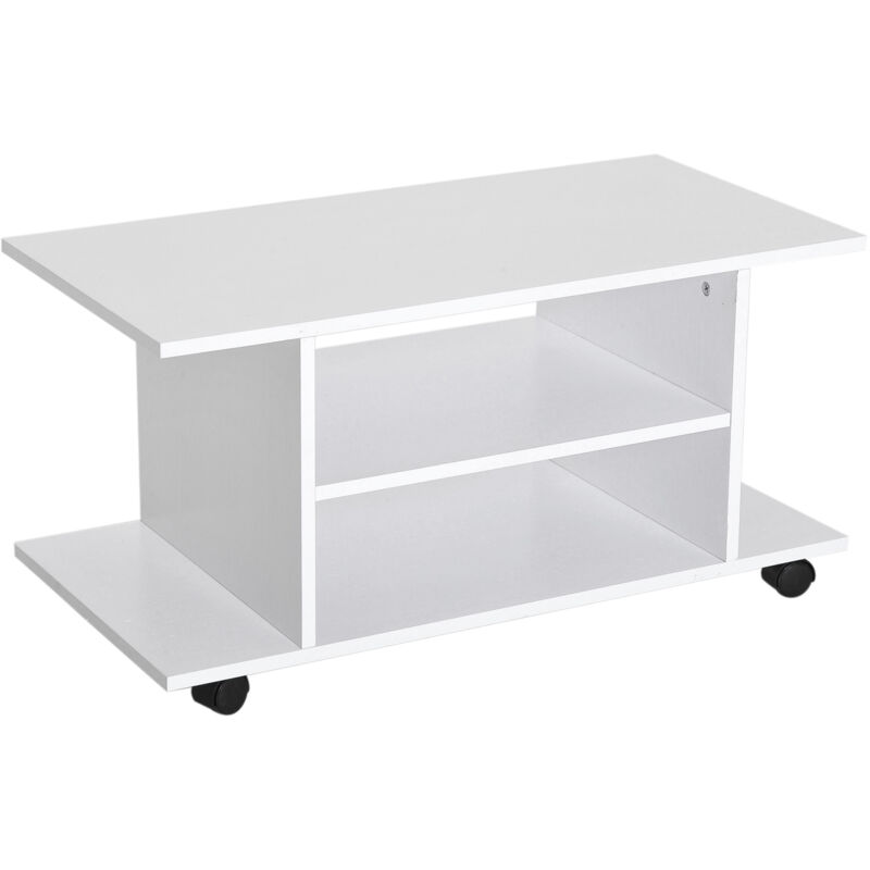 Meuble TV avec roulettes pivotantes, banc TV en bois avec étagères, support télé pour télévision jusqu'à 42 pouces, style contemporain pour salon