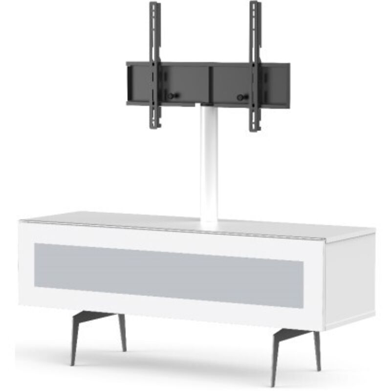 Meuble TV avec support écran verre infrarouge et mélaminé blanc Sarama 120 cm Meuble TV avec support écran verre infrarouge et mélaminé blanc Sarama 120 cm
