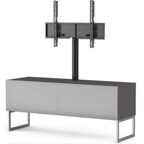 Meuble TV avec support écran tissu acoustique gris et mélaminé gris Anapa 160 cm