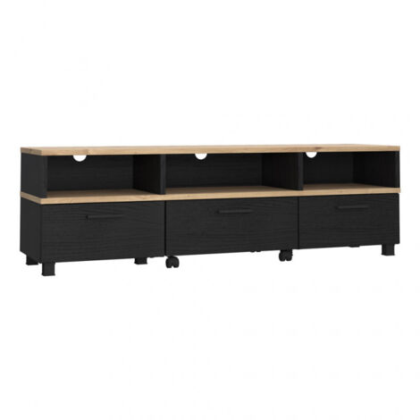 Meuble TV avec table basse à roulettes bois clair et noir - HELYA - Bois