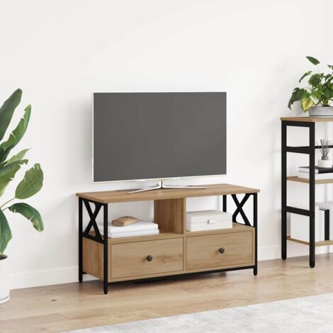 Meuble TV avec tiroir-Banc TV-Meuble Télé Chêne artisanal 90 x 33 x 45 cm
