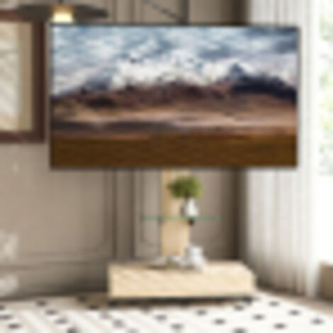 Meuble TV avec tiroirs, adapté au salon, chambre et bureau. Chariot TV mobile réglable en hauteur pour téléviseurs de 32 à 75 pouces. Finition naturelle – B80×T40 cm