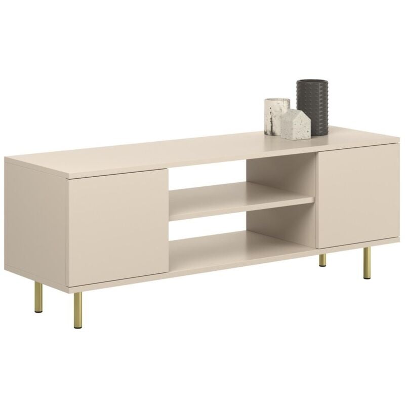 Meuble TV Aylana 155 cm blanc avec pieds noirs