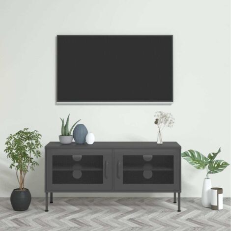 Meuble TV  Banc TV Armoire de rangement Anthracite 105x35x50 cm Acier 54329