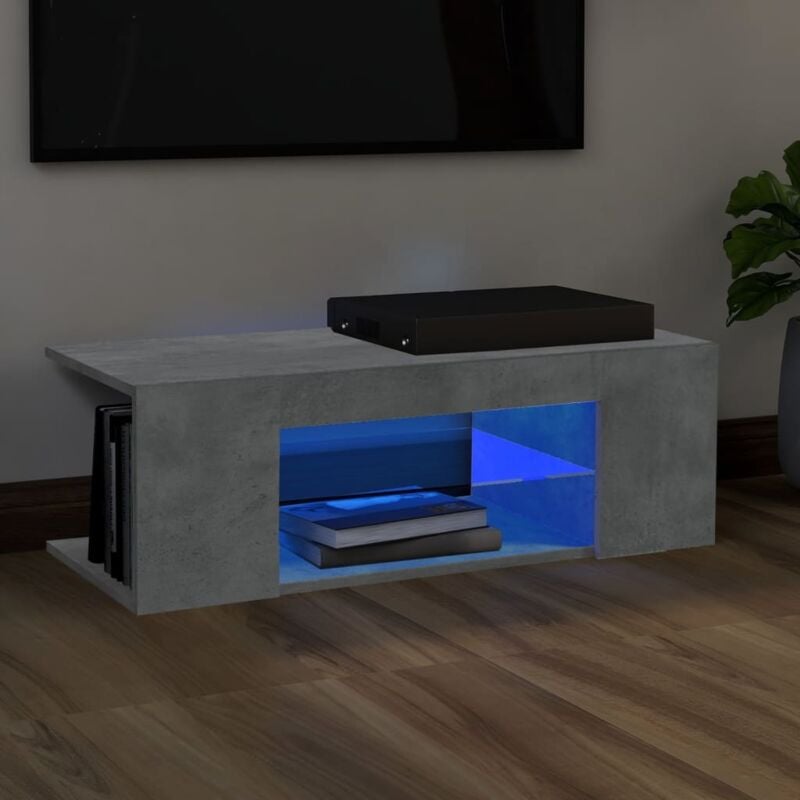 Meuble tv avec lumières led, Banc tv, Armoire de rangement gris béton 90x39x30 cm LWW38753 design in
