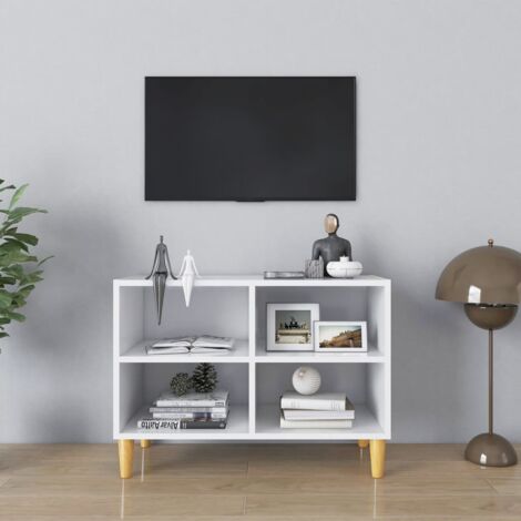 Meuble TV  Banc TV Armoire de rangement avec pieds en bois massif Blanc 69,5x30x50 cm 52840