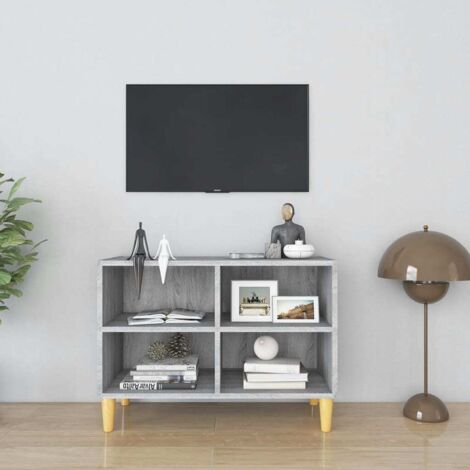 Meuble TV  Banc TV Armoire de rangement avec pieds en bois massif Sonoma gris 69,5x30x50 cm 98367