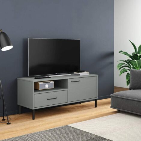 Meuble TV  Banc TV Armoire de rangement avec pieds en métal Gris Bois de pin massif OSLO 70663
