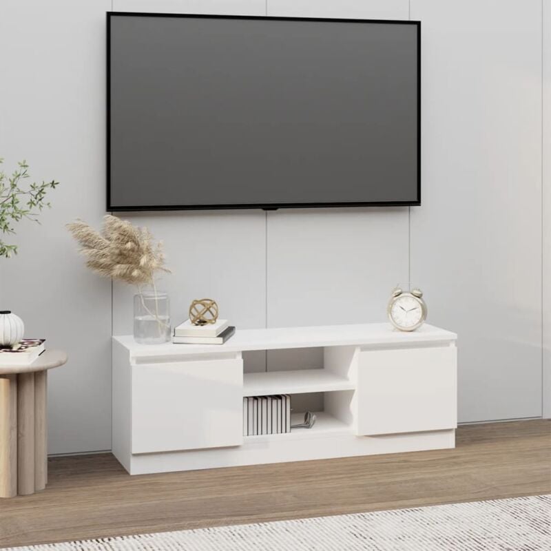Maison Chic - Meuble tv Banc tv Armoire de rangement avec porte Blanc 102x30x36 cm 81116