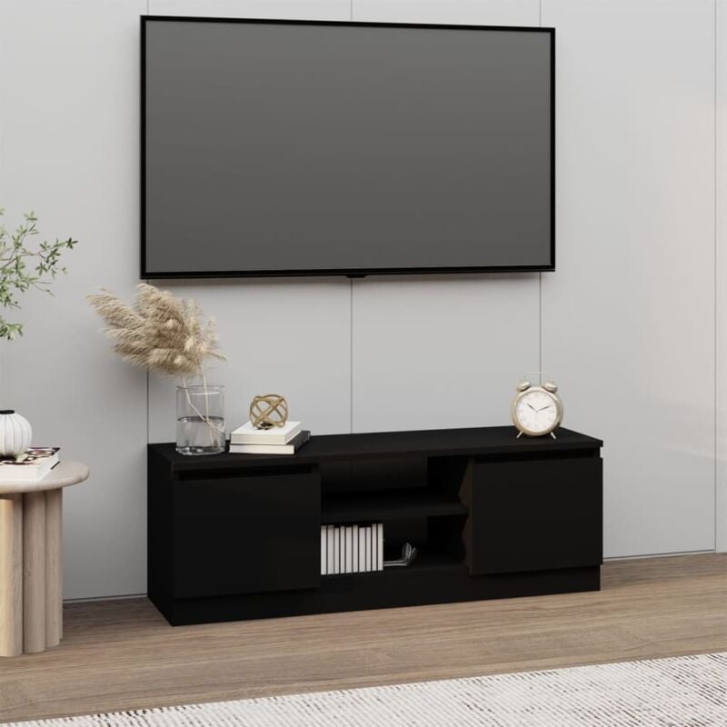 Maison Chic - Meuble tv Banc tv Armoire de rangement avec porte Noir 102x30x36 cm 18094