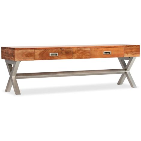Meuble TV | Banc TV Armoire de rangement avec tiroirs Bois d'acacia Finition en Sesham 140 cm 12141 - Brun