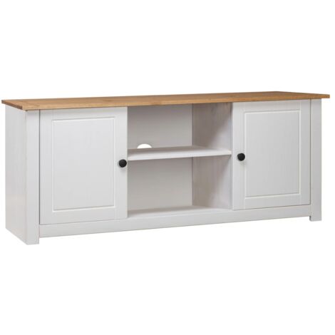 Meuble TV  Banc TV Armoire de rangement Blanc 120x40x50 cm Bois de pin massif Gamme Panama 49675