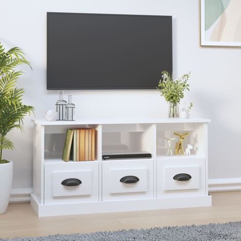 Meuble TV  Banc TV Armoire de rangement blanc brillant 100x35x50 cm bois d'ingénierie 26881