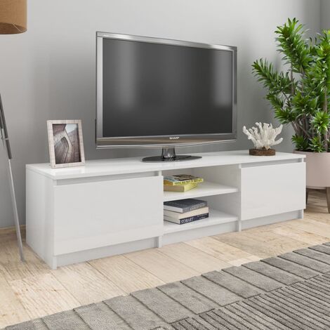 Meuble TV  Banc TV Armoire de rangement Blanc brillant 140x40x35,5 cm Aggloméré 45902