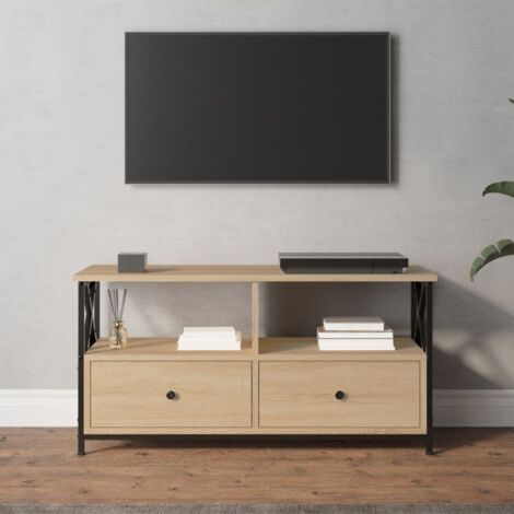 Meuble TV  Banc TV Armoire de rangement chêne sonoma 90x33x45 cm bois d'ingénierie et fer 15593