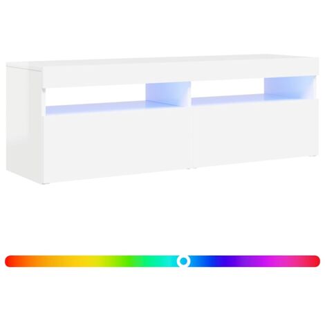 Meuble TV  Banc TV  Armoire TV avec lumières LED blanc brillant 120x35x40 cm