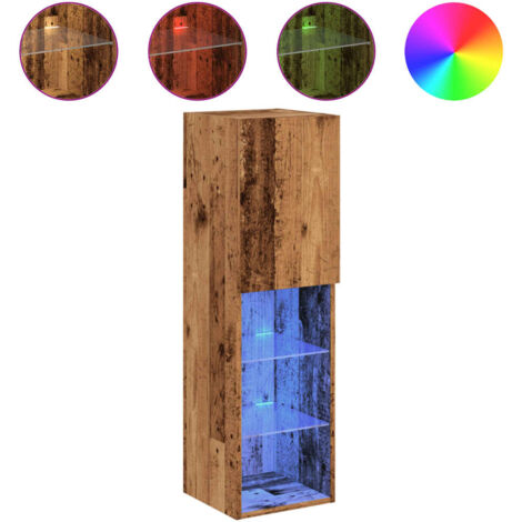 Meuble TV  Banc TV  Armoire TV avec lumières LED vieux bois 30,5x30x102 cm